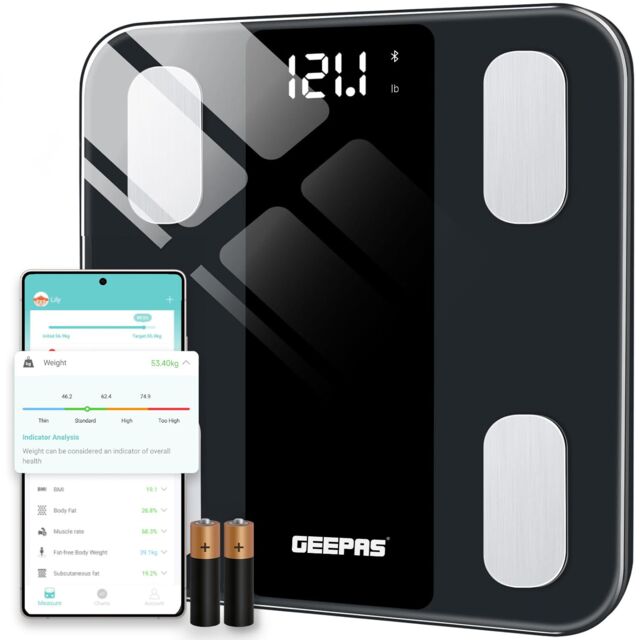 Geepas Smart Bluetooth Body Weighing Scale with 14 Health Metrics & LED Display 180kg/400lb Capacity in Black - image 1