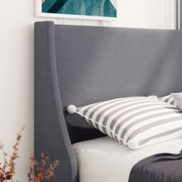 Matteo Single Grey Linen 3FT Winged Headboard Upholstered Bed Frame - thumbnail 8