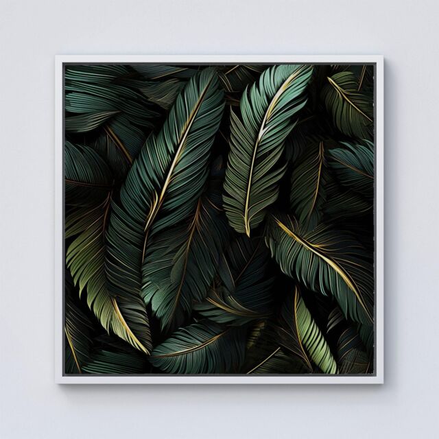 Warren Reed - Designer Green & Gold Leaves Framed Canvas in Off-White - Size: w40 inch x h40 inch - image 1