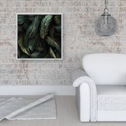 Warren Reed - Designer Green & Gold Leaves Framed Canvas in Off-White - Size: w40 inch x h40 inch - thumbnail 2