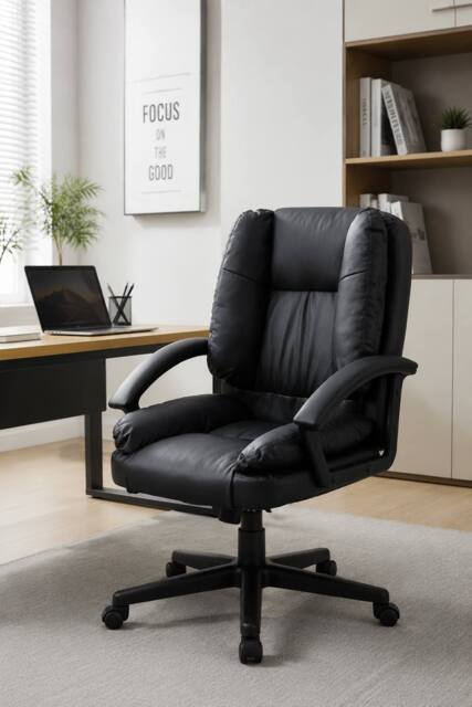 Living and Home Height-Adjustable Reclining Office Chair with Armrests and Tilt Function in Black - image 1