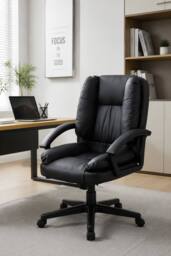 Living and Home Height-Adjustable Reclining Office Chair with Armrests and Tilt Function in Black - thumbnail 1