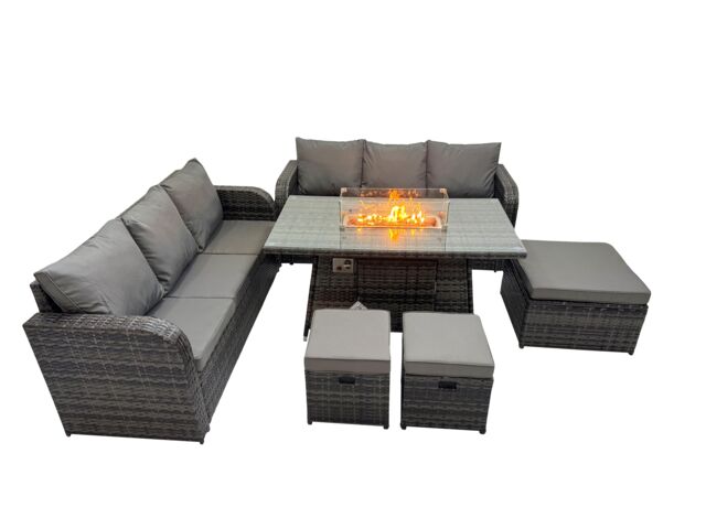 Fimous Garden Rattan 3 Seater Sofa with 3 Stools Dark Grey Mixed - image 1