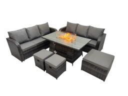 Fimous Garden Rattan 3 Seater Sofa with 3 Stools Dark Grey Mixed - thumbnail 2