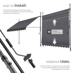 tectake Awning with hand crank - pressure fitted, height adjustable - Size: 350 cm x 180 cm - thumbnail 3