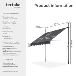 tectake Awning with hand crank - pressure fitted, height adjustable - Size: 350 cm x 180 cm - thumbnail 6