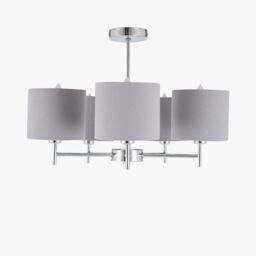 Ruma Metal & Linen 5 Arm Light Pendant Grey Ceiling Lamp