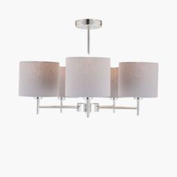 Ruma Metal & Linen 5 Arm Light Pendant Grey Ceiling Lamp - thumbnail 2