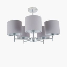 Ruma Metal & Linen 5 Arm Light Pendant Grey Ceiling Lamp - thumbnail 4