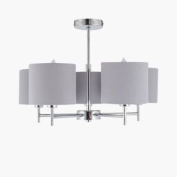 Ruma Metal & Linen 5 Arm Light Pendant Grey Ceiling Lamp - thumbnail 3