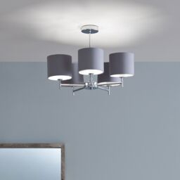 Ruma Metal & Linen 5 Arm Light Pendant Grey Ceiling Lamp - thumbnail 6