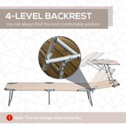 OUTSUNNY Folding Sun Lounger Set of 2 w/ Sunshade Adjustable Backrest in Light Sand - thumbnail 4