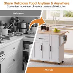 Merax Rolling Kitchen Island Trolley with Foldable Worktop, Kitchen Cart in White - thumbnail 4