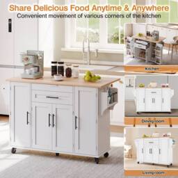Merax Rolling Kitchen Island Trolley with Foldable Worktop, Kitchen Cart in White - thumbnail 7