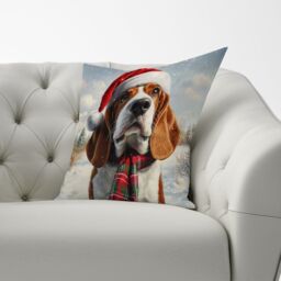 Warren Reed - Designer Snowy Christmas Bassett Hound Cushion in Brown - Size: 60 cm x 60 cm - thumbnail 3