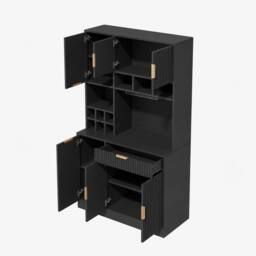BTM 100cm Kitchen Sideboard USB Wine Rack Tall Cabinet Black - thumbnail 9
