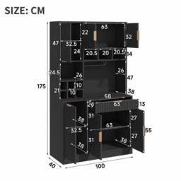 BTM 100cm Kitchen Sideboard USB Wine Rack Tall Cabinet Black - thumbnail 4