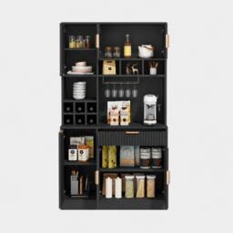 BTM 100cm Kitchen Sideboard USB Wine Rack Tall Cabinet Black - thumbnail 8