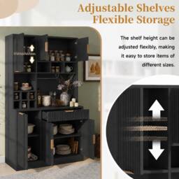 BTM 100cm Kitchen Sideboard USB Wine Rack Tall Cabinet Black - thumbnail 5