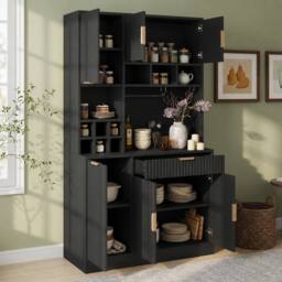 BTM 100cm Kitchen Sideboard USB Wine Rack Tall Cabinet Black