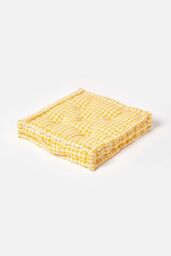 Homescapes Cotton Gingham Check Floor Cushion in Yellow - Size: 50 cm x 50 cm - thumbnail 1