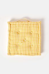 Homescapes Cotton Gingham Check Floor Cushion in Yellow - Size: 50 cm x 50 cm - thumbnail 3