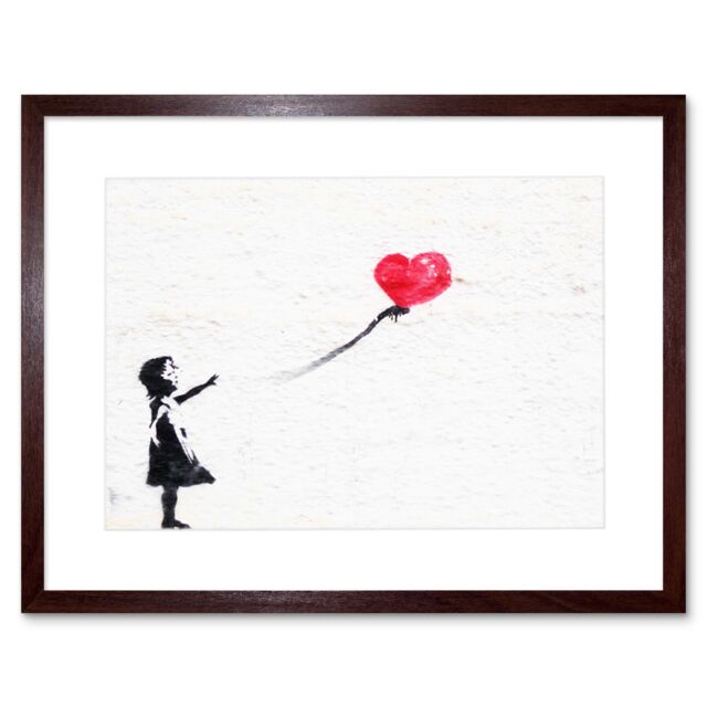 "Artery8 Wall Art Print Banksy Balloon Graffiti Art Black Framed 9x7 inch in Brown - Size: W7"" x H9""" - image 1