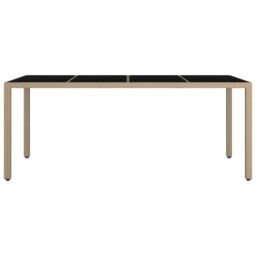 Berkfield Home Garden Table with Glass Top Beige Poly Rattan&Tempered Glass - thumbnail 3