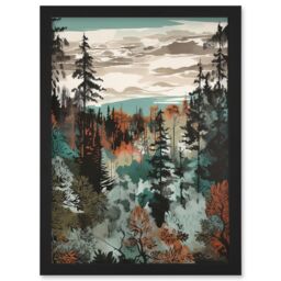 Artery8 Taiga Boreal Autumnal Colours Forest Landscape Artwork Framed Wall Art Print A4 in Black - thumbnail 1