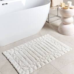 Wyld and Coco Beige Cotton Bath Mat 60 x 90 cm - Geometric Pattern Modern - Size: 1600mm x 900mm - thumbnail 1
