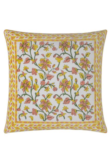 Paoletti Mentera 100% Cotton Floral Cushion in Yellow - Size: 50 cm x 50 cm - image 1