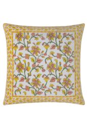 Paoletti Mentera 100% Cotton Floral Cushion in Yellow - Size: 50 cm x 50 cm - thumbnail 1