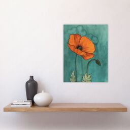 "Artery8 Poppy Flower Bloom Teal Orange Floral Watercolour Wall Art Print in Blue - Size: W12"" x H16""" - thumbnail 4
