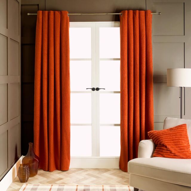 OHS Pair Of Boucle Curtains Eyelet Blackout in Burnt Orange - Size: 168 cm width x 229 cm drop - image 1
