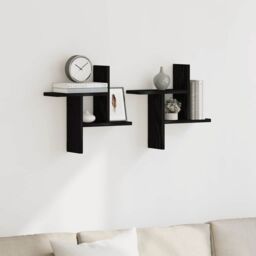 Berkfield Home Wall Shelves 2 pcs Black Oak 38x12x38 cm Engineered Wood - Size: 38 x 12 x 38 cm - thumbnail 1