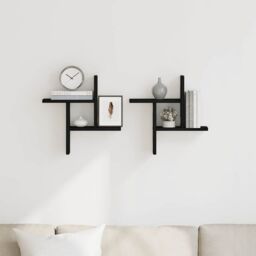 Berkfield Home Wall Shelves 2 pcs Black Oak 38x12x38 cm Engineered Wood - Size: 38 x 12 x 38 cm - thumbnail 3