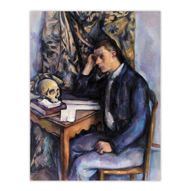 "Artery8 Young Man & Skull Portrait Painting Cezanne Wall Art Poster Print - Size: W12"" x H16""" - image 1