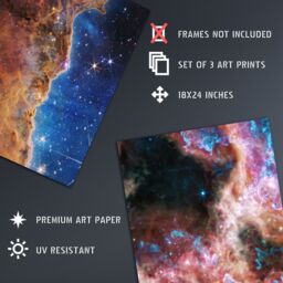 Artery8 Wall Art Print Pack of 3 NASA James Webb Images Cosmic Cliffs Carina Nebula Cartwheel Galaxy Cosmic Tarantula Large Poster Set - thumbnail 2