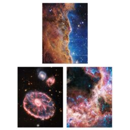 Artery8 Wall Art Print Pack of 3 NASA James Webb Images Cosmic Cliffs Carina Nebula Cartwheel Galaxy Cosmic Tarantula Large Poster Set - thumbnail 1