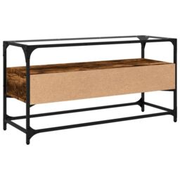 Berkfield Home TV Cabinet with Glass Top Smoked Oak 98x35x51 cm Engineered Wood in Brown - Size: 98 x 35 x 51 cm - thumbnail 6