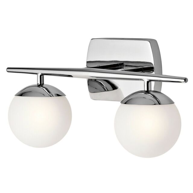 Loops IP44 Twin Wall Light Satin Etched Cased Opal Globes Polished Chrome LED G9 3.5W