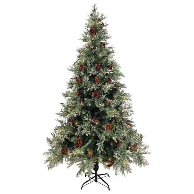 Berkfield Home Pre-lit Christmas Tree with Pine Cones Green&White 195 cm PVC&PE in Green - image 1