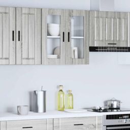 Berkfield Home Kitchen Wall Cabinet with Glass Door Porto Grey Sonoma - thumbnail 3
