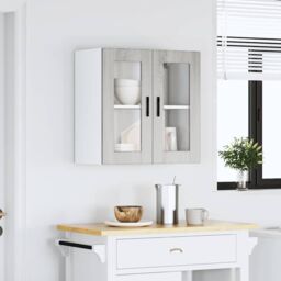 Berkfield Home Kitchen Wall Cabinet with Glass Door Porto Grey Sonoma - thumbnail 4