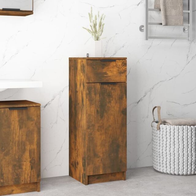 Berkfield Home Bathroom Cabinet Smoked Oak 32x34x90 cm Engineered Wood in Brown - Size: 32 x 34 x 90 cm - image 1