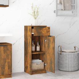 Berkfield Home Bathroom Cabinet Smoked Oak 32x34x90 cm Engineered Wood in Brown - Size: 32 x 34 x 90 cm - thumbnail 3
