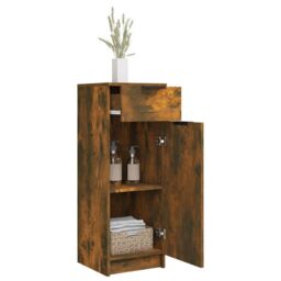Berkfield Home Bathroom Cabinet Smoked Oak 32x34x90 cm Engineered Wood in Brown - Size: 32 x 34 x 90 cm - thumbnail 5