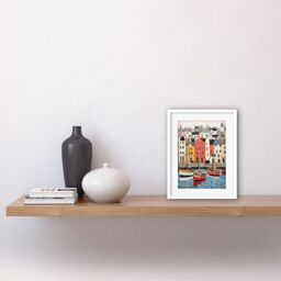 Artery8 Wall Art Print Colourful Town Harbour Acrylic Painting Red Yellow Blue Fishing Boats Coastal Townscape Artwork Framed 9X7 Inch - thumbnail 2