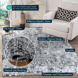 Desire Rugs Serenity Modern Abstract Lines Area Rug - Contemporary Style for Living Room, Bedroom or Hallway in Black - Size: 60 cm x 220 cm - thumbnail 3