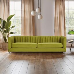 Orsina Modern Design 3 Seat Green Velvet Sofa, Moss Velvet Upholstered Mid Century Sofa, Luxurious 3 Seater Couch - thumbnail 1